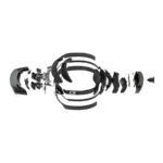 Exploded diagram of a headset showing internal components separated along a central axis (assembly breakdown).