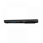 Slim black laptop viewed from the left side, showing two blue usb-a ports, a power connector, and side vents/grille.
