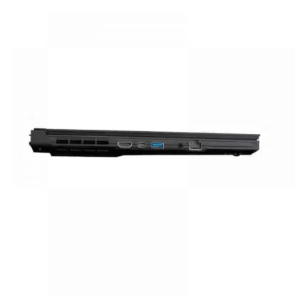 Side view of a black laptop with visible ports: HDMI, USB, Ethernet along the edge.
