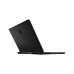 Black gaming laptop shown from the side, lid open at an angle, with ports along the rear edge visible