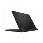 Msi black gaming laptop open at a slight angle, exposing side vents and logo on the lid.