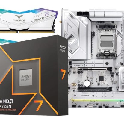 ASRock X870 STEEL LEGEND WIFI AM5 AMD X870 ATX Motherboard and AMD Ryzen 7 9700X - Ryzen 7 9000 Series Granite Ridge (Zen 5) 8-Core 3.8 GHz Radeon Graphics Processor and Team T-Force Delta RGB 32GB (2 x 16GB) PC RAM DDR5 6400 Desktop Memory