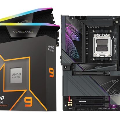 GIGABYTE X870E AORUS MASTER AM5 Motherboard and AMD Ryzen 9 9950X - Ryzen 9 9000 Series Granite Ridge (Zen 5) 16-Core 4.3 GHz Radeon Graphics Processor and CORSAIR Vengeance RGB 32GB (2 x 16GB) PC RAM DDR5 6400 (PC5 51200) Desktop Memory