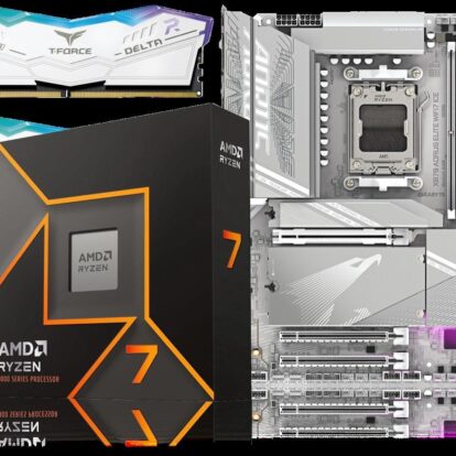 GIGABYTE X870 AORUS ELITE WIFI7 ICE AM5 LGA 1718 ATX Motherboard and AMD Ryzen 7 9700X - Ryzen 7 9000 Series Granite Ridge (Zen 5) 8-Core 3.8 GHz Radeon Graphics Processor and Team T-Force Delta RGB 32GB (2 x 16GB) PC RAM DDR5 6400 Desktop