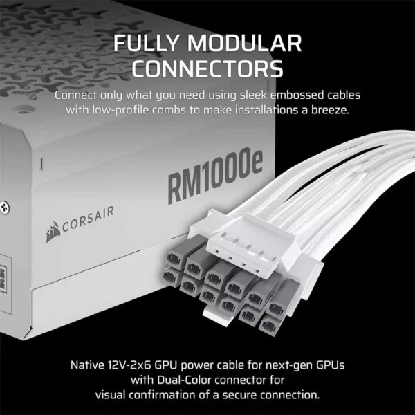 Corsair rm1000e 1000 watt fully modular low noise atx power supply white (cp-9020294-in)