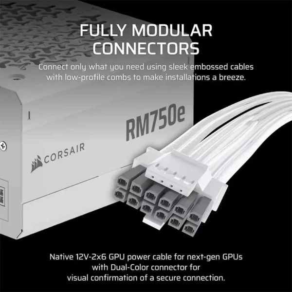 Corsair rm750e 750 watt fully modular low noise atx power supply white (cp-9020292-in)