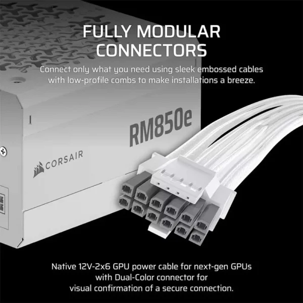Corsair rm850e 850 watt fully modular low noise atx power supply white (cp-9020293-in)