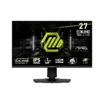 27-inch msi gaming monitor (mag/mag27) showing neon logo; 4k uhd 3840x2160, 144 hz, ips panel, hdr ready, dual mode.