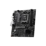 Msi black motherboard with cpu socket, ram slots, and pcie expansion slot visible on a white background.