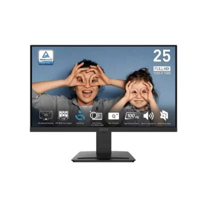 25-inch full hd monitor displaying a photo of two kids making goggles with their hands.