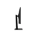 Side view of a slim black computer monitor on a stand with an adjustable arm.