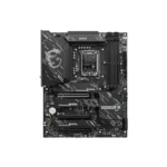 Msi gaming motherboard with black and gray pattern, multiple pcie slots, and a centered cpu socket area.