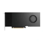 Black pcie graphics card with a round cooling fan on the right and a pcie edge connector at the bottom.