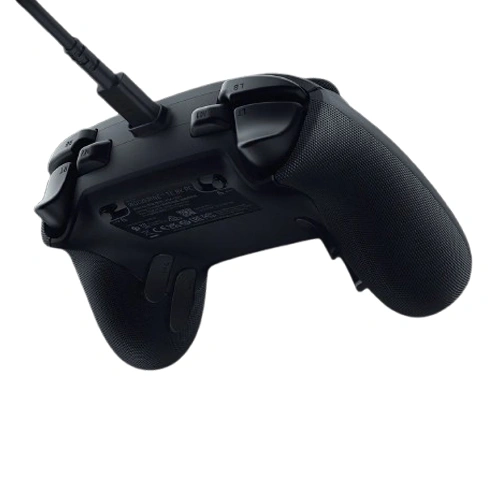 Razer wolverine v3 tournament edition 8k pc game controller- black Wired black game controller with textured grips and a cable plugged into the top center (gamepad)