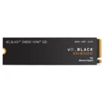 Wd_black sn850x nvme ssd module (m. 2) with a black label and gold edge connector on the right, showing western digital branding.