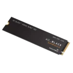 Wd black sn850x nvme ssd photographed at an angle, showing label and gold edge connector