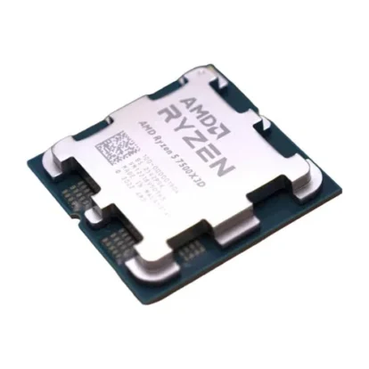 Amd ryzen processor mounted on a small circuit board, viewed at an angle.