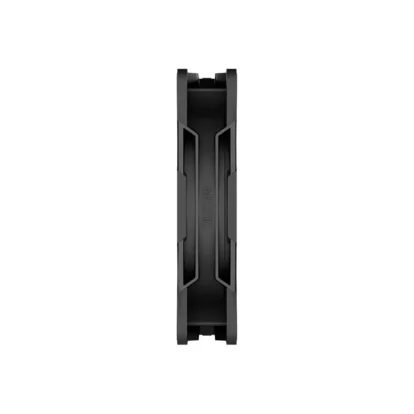 Side view of a black Arctic computer cooling component with angular fins and branding visible on the side frame
