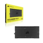 Corsair icue commander core xt control hub with its yellow packaging box beside it.