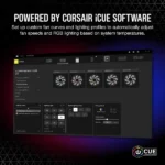 Screenshot of corsair icue software interface showing fan-curve controls and rgb lighting profiles for commander core xt, on a dark panel.