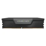 Ddr4 memory module with a black angular heat spreader labeled vengeance on the front.