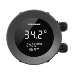 Round digital car gauge showing coolant temp 34. 2°c, 2425 rpm, and 36. 9 w (cougar)