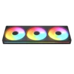 Triple 120mm rgb computer cooling fans mounted on a radiator for a pc cooling system