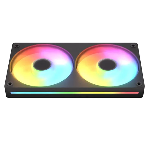 Cougar unity 240 argb single frame cabinet fan black Dual-fan rgb liquid cpu cooler with a horizontal radiator and colorful led lighting.