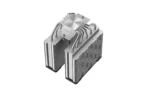 Twin-tower cpu air cooler with dense aluminum fins and multiple u-shaped heat pipes connected to a square base plate