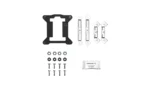 Cpu cooler mounting kit with backplate, four silver mounting bars, small nuts and bolts, washers, and a sachet of thermal compound