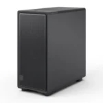 Black rectangular speaker/subwoofer with a front perforated grille on a white background.