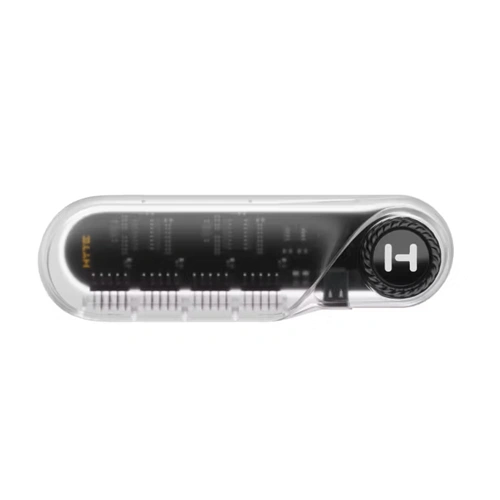 Hyte powered 4xusb 2. 0 hub (acc-hyte-usb-hub) Transparent usb flash drive with a clear casing showing the internal circuit board and a black round cap at the end with a logo.