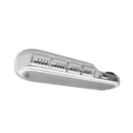 Stainless steel julienne peeler with multiple blades for creating thin vegetable strips.