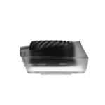 Transparent plastic case holding a row of black curved blades