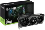 Triple-fan ichill geforce rtx graphics card shown beside its black-green retail box packaging.