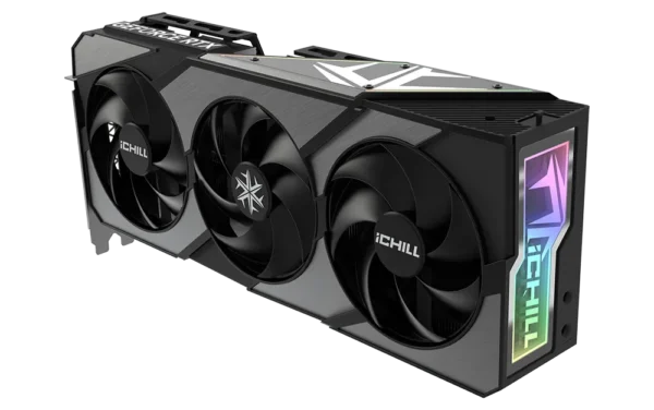 Inno3d geforce rtx 5070 ichill x3 graphic card (c50703-12d7x-195065h) Triple-fan graphics card with a black/gray shroud and rgb-lit side panel