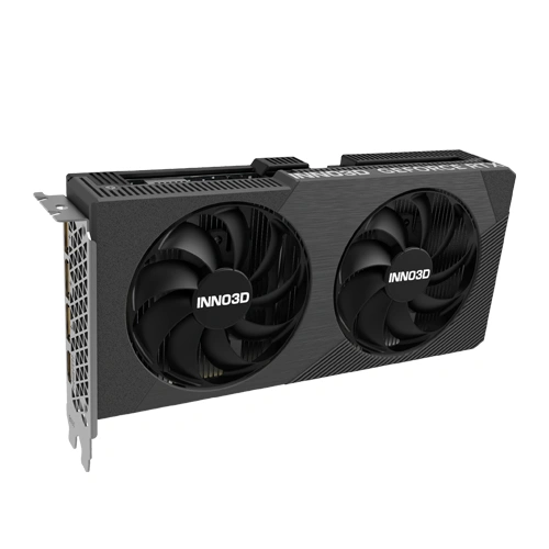 Inno3d rtx 5060 twin x2 oc v2 8gb gddr7 sff graphics card Dual-fan inno3d graphics card shown from the side with a black shroud and pcie bracket visible to the left.