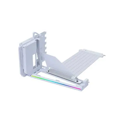 Lian li 4 slots vertical gpu kit white (vg4-5-v4w) White plastic desktop binding/punching device with vertical guides and a sliding binding bar, featuring a rainbow led strip