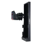 Vertical pc radiator with a side-mounted clamp holding a smartphone, branded lian li