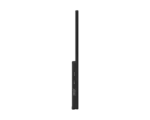 Profile view of a slim black docking hub with two usb-c ports and an hdmi port on the side