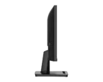 Side view of a black flat-screen computer monitor on its stand and base.