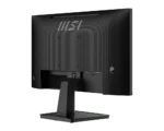 Back view of a black msi pro computer monitor on a stand, showing the rear vents and input panels