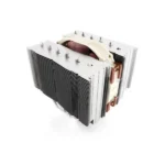 Large metal cpu heatsink with dense vertical fins and a beige heat pipe assembly on top.