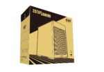 Box for zotac gaming alloy matx computer case in black and gold with product outline on the front.