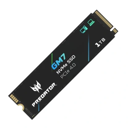 M.2 NVMe PCIe 4.0 SSD, 1TB capacity, black with blue/green accents and Predator branding
