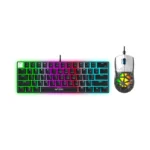 Rgb backlit gaming keyboard with a wired mouse on a white background