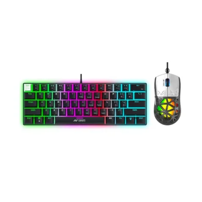 RGB backlit gaming keyboard with a wired mouse on a white background