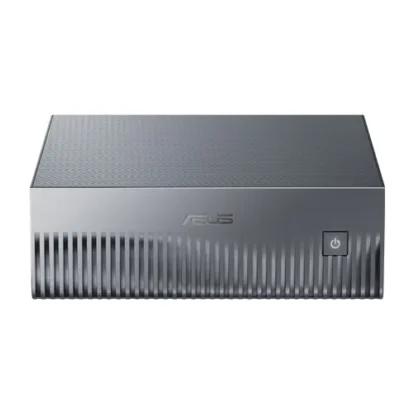 Asus compact desktop mini pc with a textured vented front panel and a power button on the right.