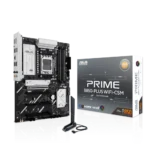 Asus prime b850-plus wifi‑csm motherboard shown with its retail box beside it.