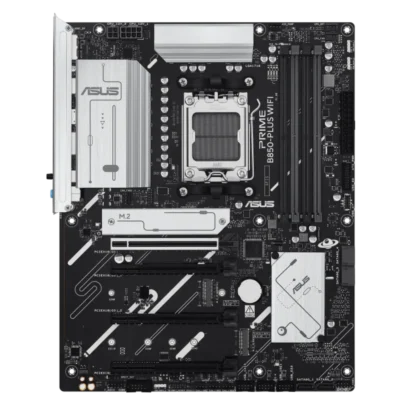 Asus prime b560-plus wifi motherboard with lga socket, dual ram slots, pcie x16, m. 2 slot, and silver heatsinks.
